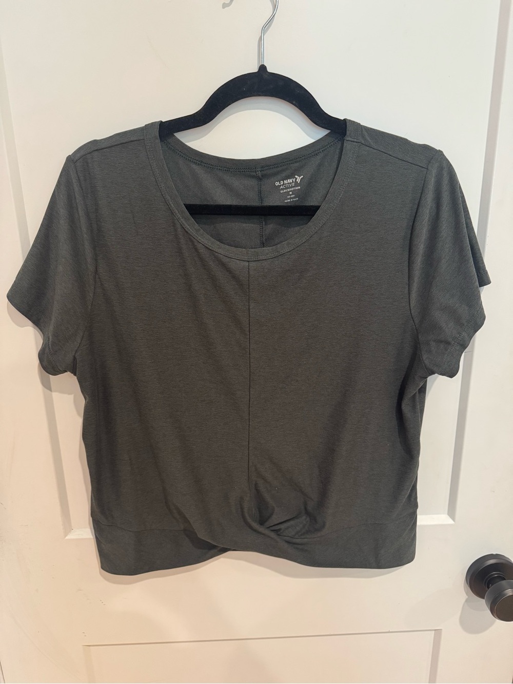 Women's Dark Greenish Gray Short Sleeve Knot Front Top